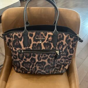 Michael Kors Leopard Print Tote Bag - Black and Brown